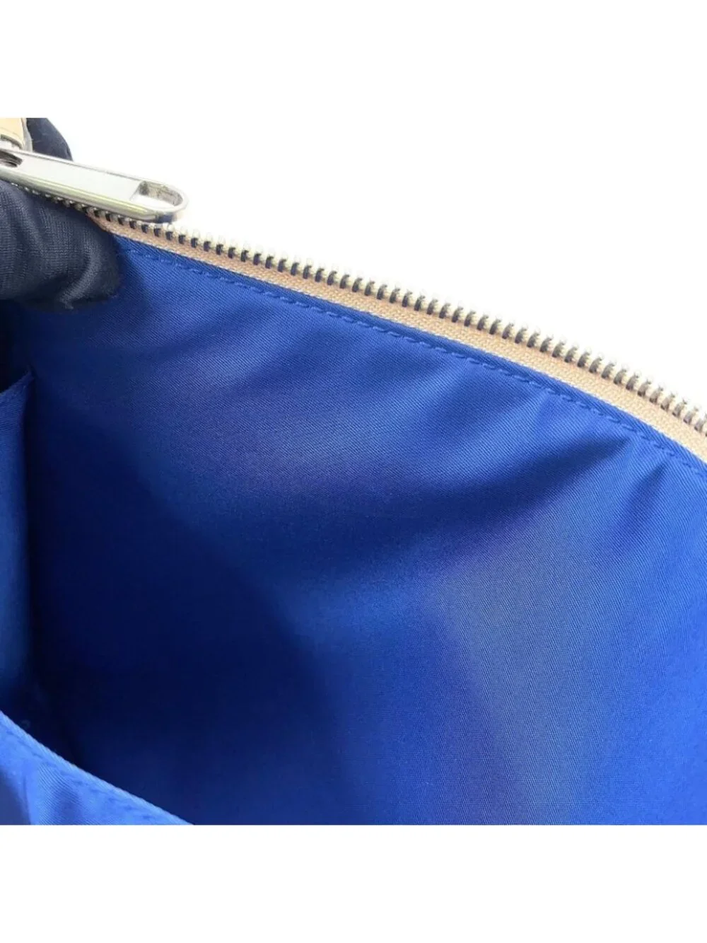 Gucci Off the Grid GG Pattern Leather Nylon Ivory Blue Clutch Silver